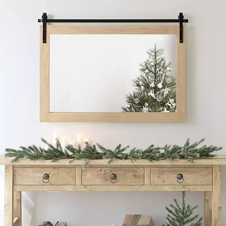 Natural Wood Metal Barn Door Wall Mirror