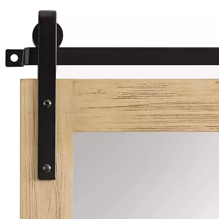 Natural Wood Metal Barn Door Wall Mirror