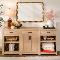 Natural Wood Open Shelf Modular Cabinet