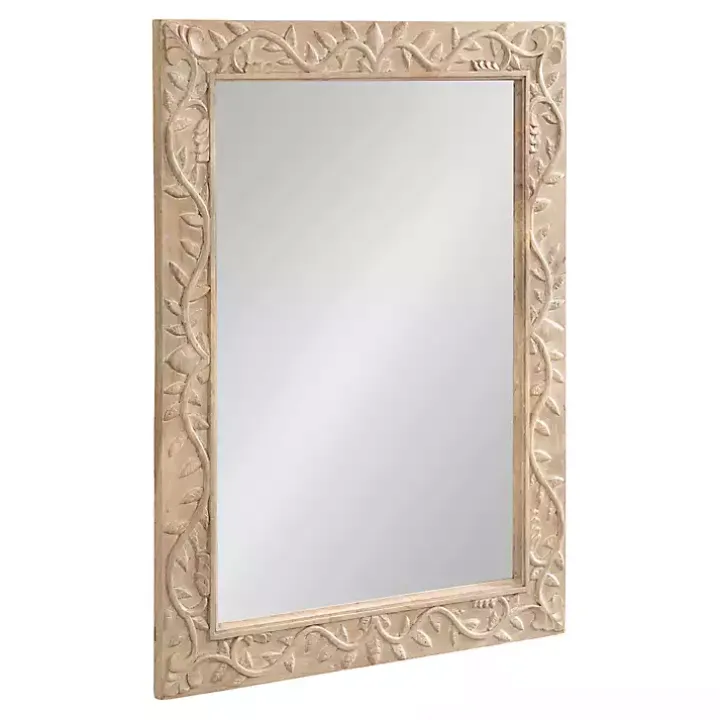 Natural Wood Ornate Carved Wall Mirror