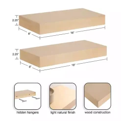Natural Wood 2-pc. Floating Shelves, 18 in.