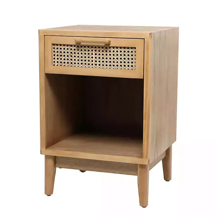 Natural Wood Rattan Nightstand