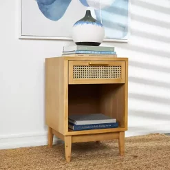 Natural Wood Rattan Nightstand