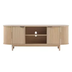 Natural Wood Reeded Oval TV Stand