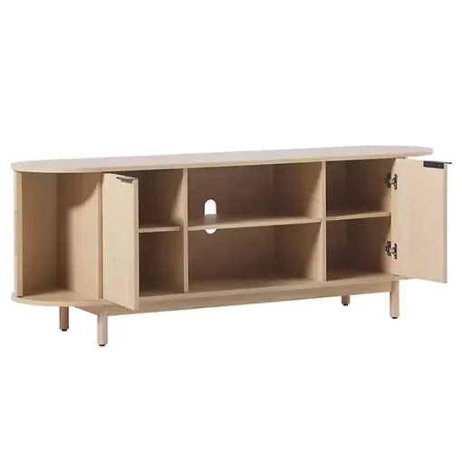 Natural Wood Reeded Oval TV Stand