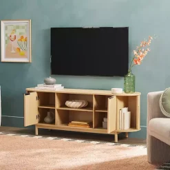 Natural Wood Reeded Oval TV Stand
