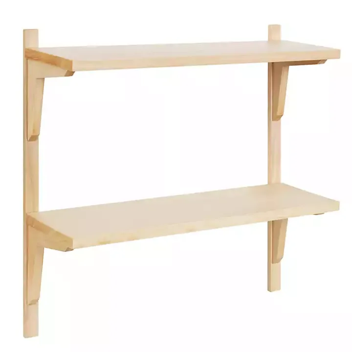 Natural Wood Traditional Two-Tiered Wall Shelf