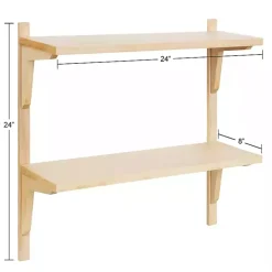 Natural Wood Traditional Two-Tiered Wall Shelf