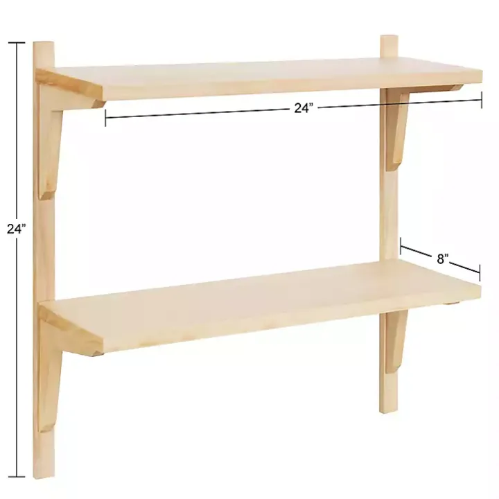 Natural Wood Traditional Two-Tiered Wall Shelf