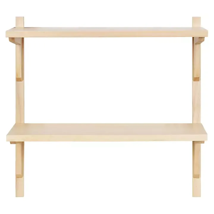 Natural Wood Traditional Two-Tiered Wall Shelf