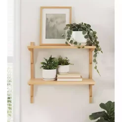 Natural Wood Traditional Two-Tiered Wall Shelf