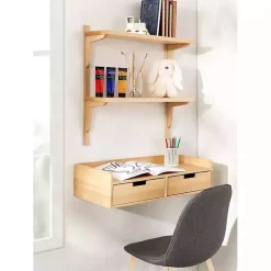 Natural Wood Traditional Two-Tiered Wall Shelf