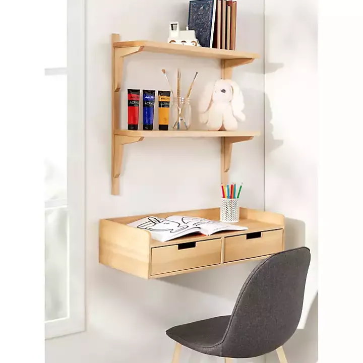 Natural Wood Traditional Two-Tiered Wall Shelf