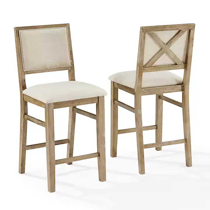 Natural Wood Upholstered Counter Stools, Set of 2