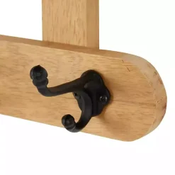 Natural Wood Wall Shelf with Hooks