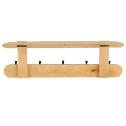 Natural Wood Wall Shelf with Hooks