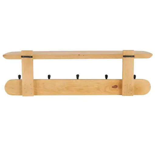 Natural Wood Wall Shelf with Hooks
