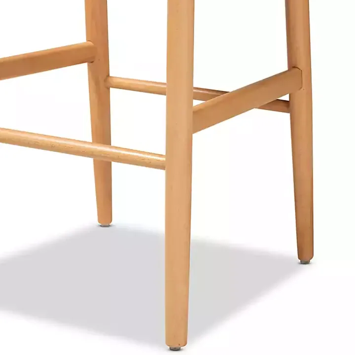 Natural Wood Woven Yarn Seat Bar Stools, Set of 2