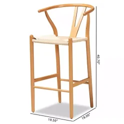 Natural Wood Woven Yarn Seat Bar Stools, Set of 2