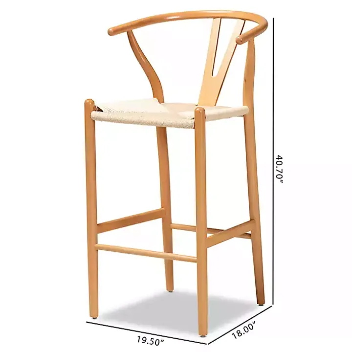 Natural Wood Woven Yarn Seat Bar Stools, Set of 2
