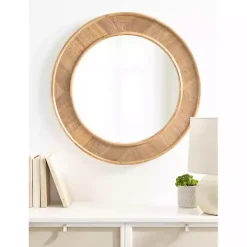 Natural Woodgrain Round Wall Mirror