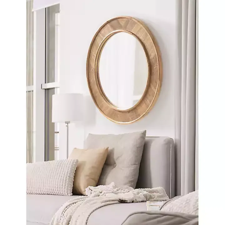 Natural Woodgrain Round Wall Mirror
