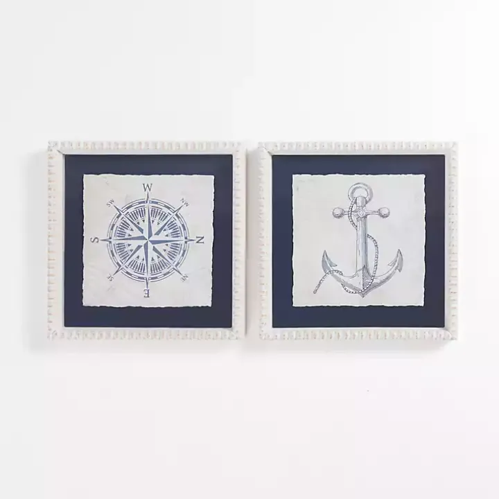 Nautical Icons Beaded Framed Art Prints, Set of 2