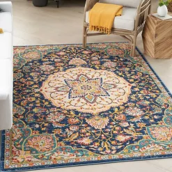 Navy & Multi Floral Medallion Area Rug, 5x7