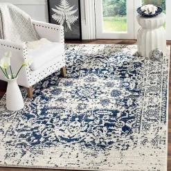 Navy and Cream Madison Distressed Area Rug, 5x7