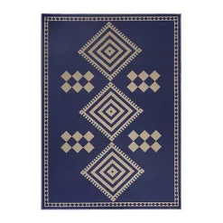Navy and Tan Kilim Washable Area Rug, 5x7