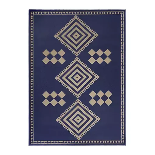 Navy and Tan Kilim Washable Area Rug, 5x7