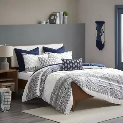 Navy and White 3-pc. California King Duvet Set