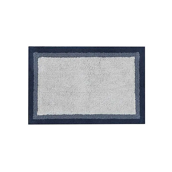 Navy Blue Border Cotton Bath Mat, 27x45