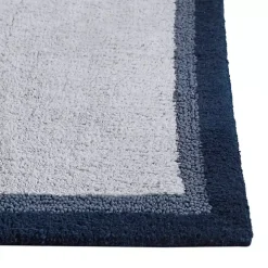 Navy Blue Border Cotton Bath Mat, 27x45