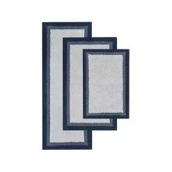 Navy Blue Border Cotton Bath Mat, 27x45