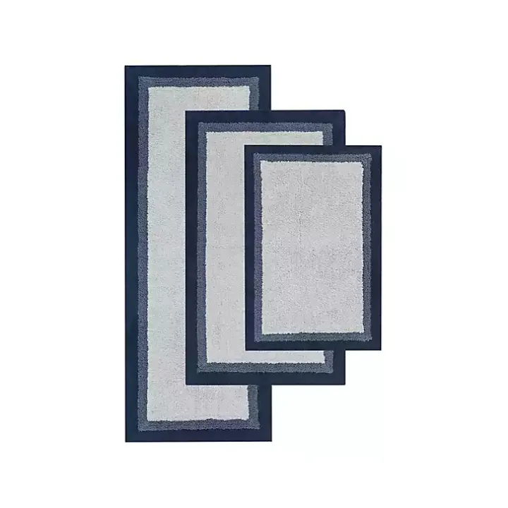 Navy Blue Border Cotton Bath Mat, 27x45