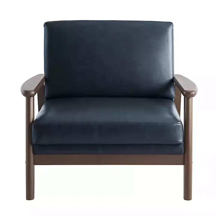 Navy Blue Faux Leather Ambon Accent Chair