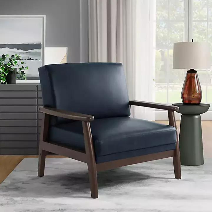 Navy Blue Faux Leather Ambon Accent Chair