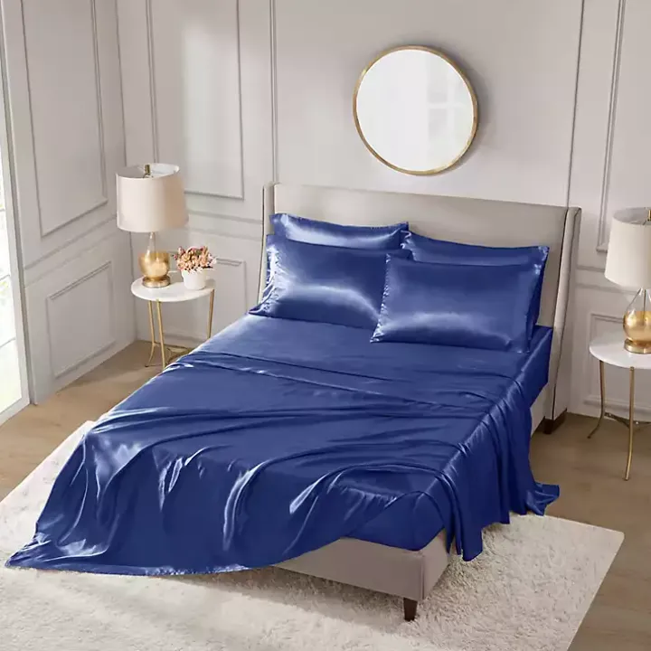 Navy Blue Satin 6-pc. California King Sheet Set