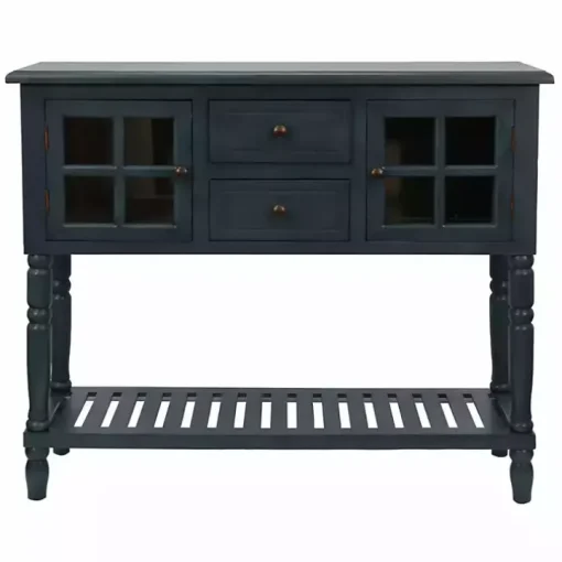 Navy Blue Slatted Windowpane Console Table