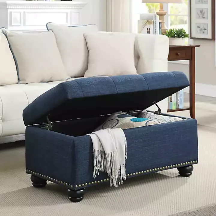 Navy Blue Tufted Jess Storage Ottoman Bench