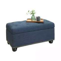 Navy Blue Tufted Jess Storage Ottoman Bench