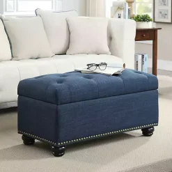 Navy Blue Tufted Jess Storage Ottoman Bench