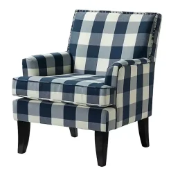 Navy Buffalo Check Upholstered Armchair