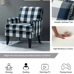 Navy Buffalo Check Upholstered Armchair