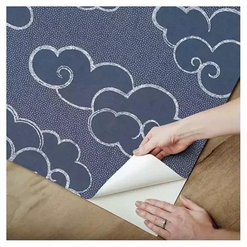 Navy Cloudy Skies Peel & Stick Wallpaper