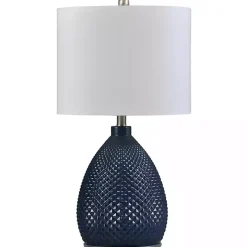 Navy Diamond Cut Glass Table Lamp