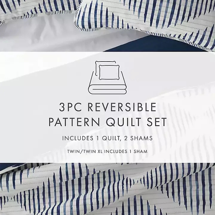 Navy Diamond Line Reversible 2-pc. Twin Quilt Set