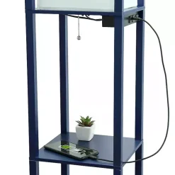 Navy Etagere Shelf Charging Floor Lamp