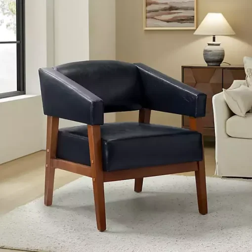 Navy Faux Leather Nicki Accent Chair